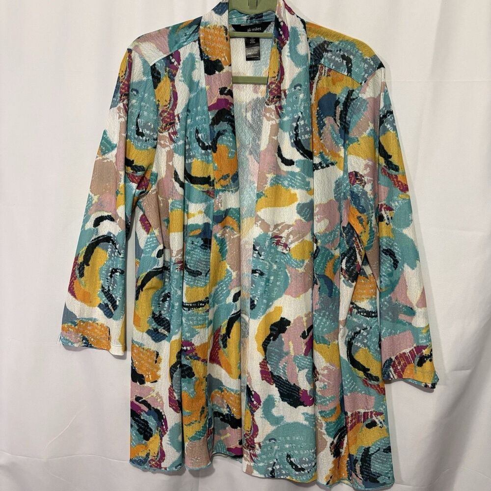 Ali Miles Sheer Women's S Open Front Cardigan Size XL Water Color Drop Shoulder